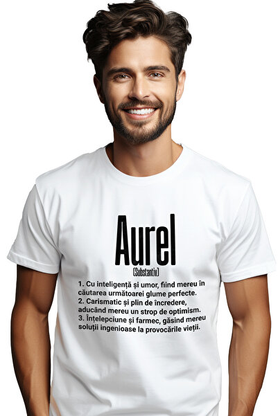 StoryGift Romania Tricou bărbătesc cu nume Aurel, Inteligență, Umor, Carismat...