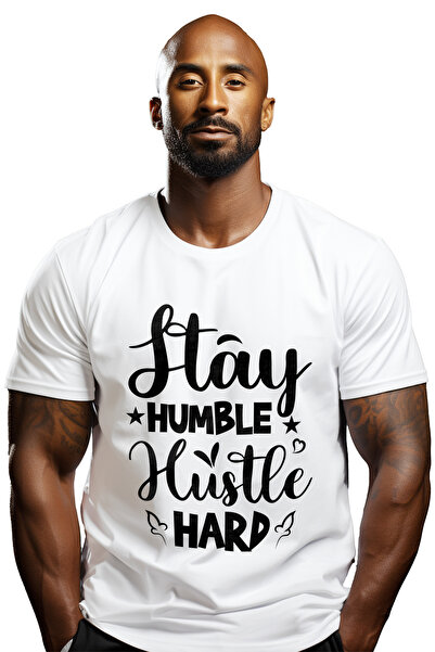StoryGift Romania Tricou bărbătesc cu stele și textul „stay Humble, Hustle Ha...