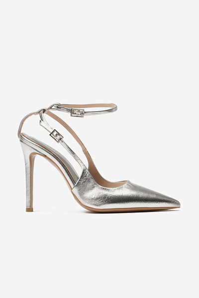 Seniorah Silver Metallic-Skin Ankle Strap Women's High Heels