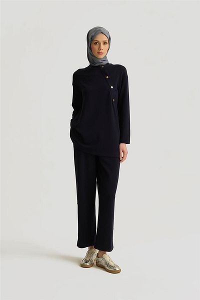 Armine Studded Detailed Knitted Suit 25Yh615 Navy Blue