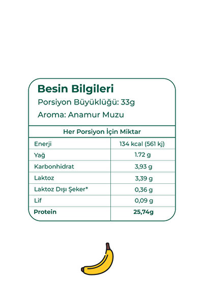 yeşilmarka Natural Whey Protein Powder - Anamur Banana 1540g - Contains only 80% Protein Containing Whey Protein