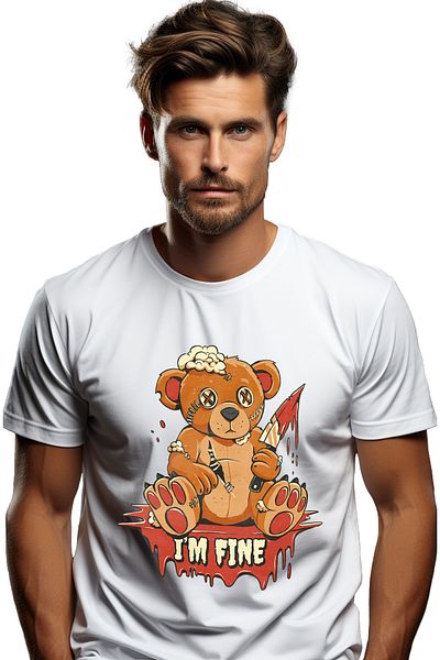 StoryGift Romania Tricou bărbătesc cu ursuleț de pluș rănit, tăiat cu un cuțit însângerat, text în engleză I'm Fistg