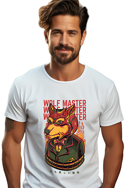 StoryGift Romania Tricou bărbătesc cu cap de lup în flăcări în costum cu papi...