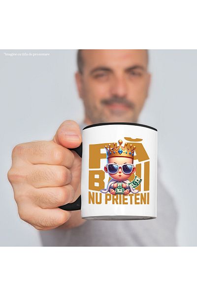 StoryGift Romania Mug with Baby with stack of banknotes, crown and fur coat text make money, With,STG