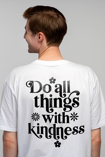 StoryGift Romania Men's T-shirt With Orange Flowers And The Text "do All Things With Kindness" With Stg Print