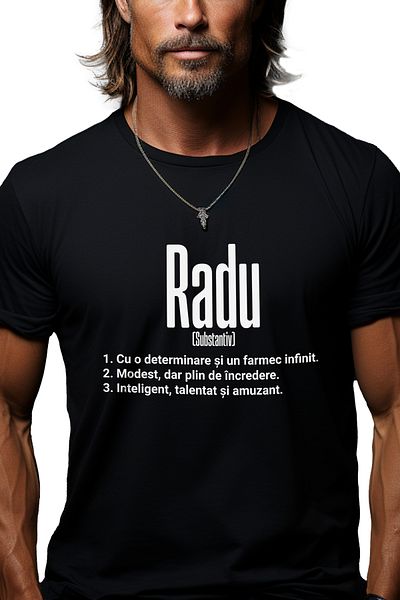 StoryGift Romania Men's T-Shirt With Name Radu, Determination, Modest, Intelligent, Funny, Personalized, Cad STG