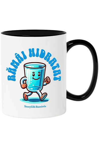 StoryGift Romania Mug with Water Glass Merry Going Text Stay Hydrated, Ceramic, 330ML, c, With, STG