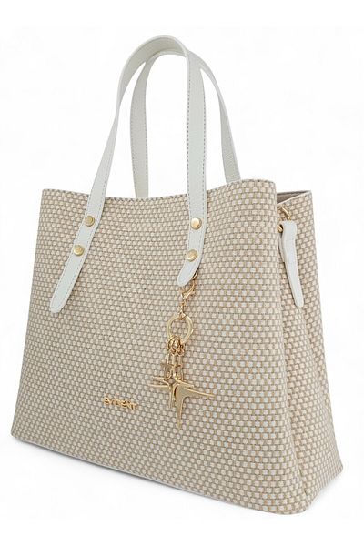 Evident White Woven Straw Adjustable Cross Strap Women's Handbag with Accessories