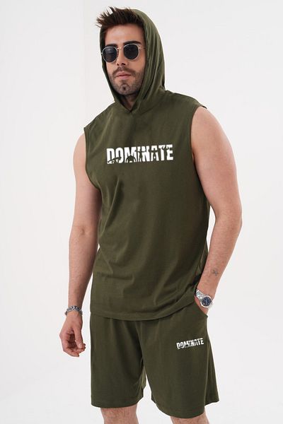 ACTIVE MODA - Men's Short Sleeve Popsinate Printed Tshirt-Shorts Set 2 Pcs Cotton Large Size