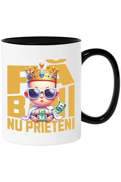 StoryGift Romania Mug with Baby with stack of banknotes, crown and fur coat text make money, With,STG