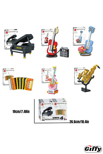 giffy 6 Model Enstrüman Müzik Aleti Mini Blok Piyano Elektro Gitar Viyolonsel Ukulele Akordiyon Saksafon
