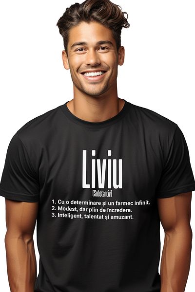 StoryGift Romania Men's T-Shirt With Name Liviu, Determination, Modest, Intelligent, Funny, Personalized, As STG