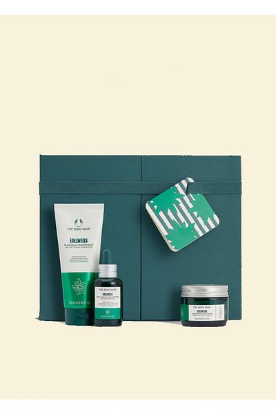 THE BODY SHOP Set Cadou Collection Edelweiss, Ser Concentrat, Crema de zi si Loțiune demachiantă