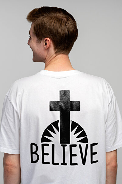 StoryGift Romania Tricou Barbati cu o cruce si textul in engleza "Believe" - ...