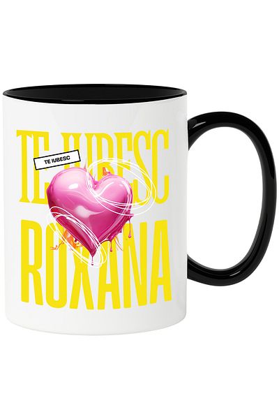 StoryGift Romania I Love You Roxana Mug, Love, Heart, Valentine's Day, Valentine's Day, Wave, With, STG