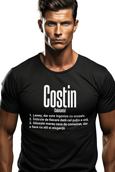 StoryGift Romania Tricou bărbătesc cu numele Costin, amuzant, leneș, hilar, p...