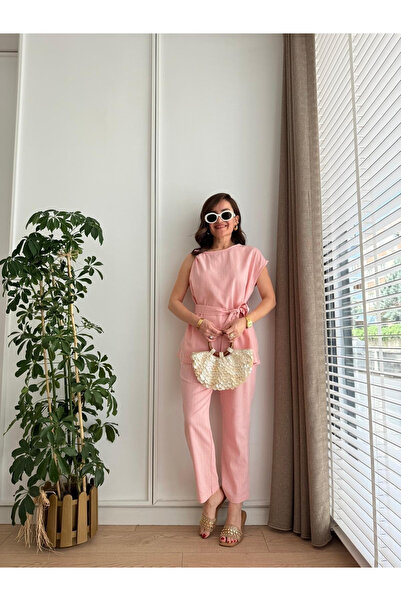 My Blog Rózsaszín vállcsavar részletes blúz nadrág szett - 8644