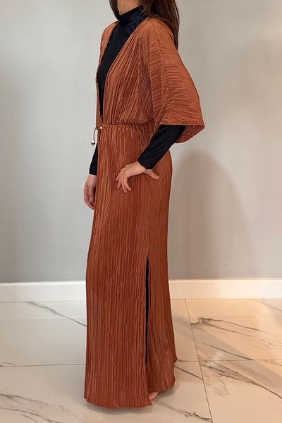Remsa Mayo Πλισέ κιμονό Pareo Kaftan με δυνατότητα σύνδεσης RPK004 Καφέ