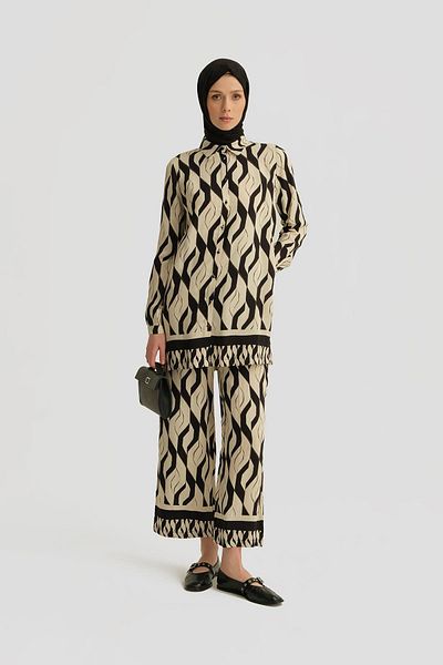 Armine Patterned Viscose Suit 25Yt601 Black - White