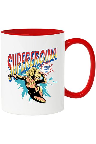 StoryGift Romania Super Heroine Mug, Superhero I'm Here For You, 330ml, Ceramic with Red Handle, With ,STG