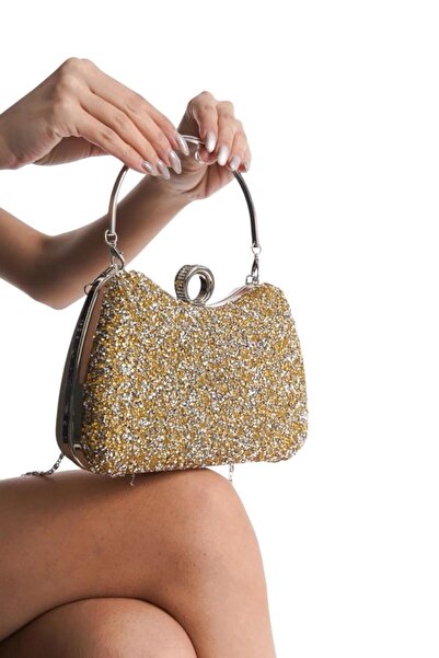 Melissa Boutique حقيبة فستان سهرة نسائية برونزية مستوردة مطلية بحجر الكريستال