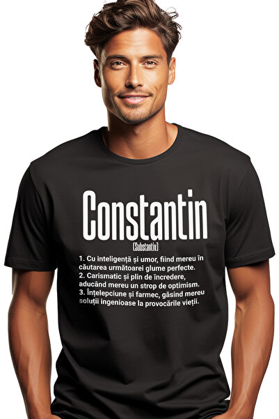 StoryGift Romania Tricou bărbătesc cu nume Constantin, Inteligență, Umor, Car...