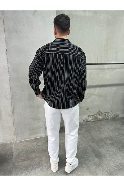 DİFRANSEL Ριγέ Modal Oversize Μαύρο Πουκάμισο