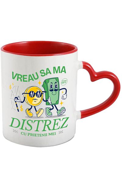 StoryGift Romania Mug with Couple Gold Coin and Green Banknote text I want to have fun, Ceramic, With ,STG