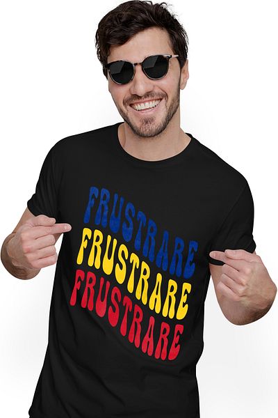 StoryGift Romania Men's T-Shirt The Word Frustration, in the Colors of the Romanian Flag, Red, Yellow, Blue, STG