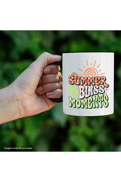StoryGift Romania Mug with the message "Summer bliss moments", summer, vacation, relaxation, holiday, illustrated, With ,STG