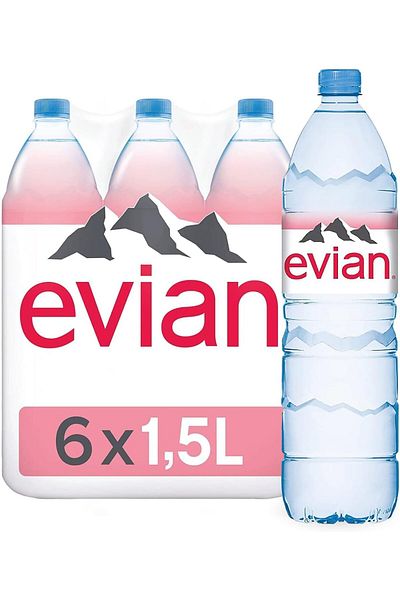 Evian Mineral Water, Naturally Filtered Drinking Water, 1.5L Bottled Water Crafted by Nature, Case o