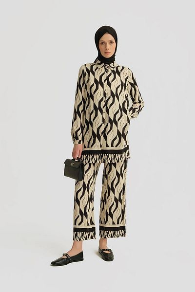 Armine Patterned Viscose Suit 25Yt601 Black - White