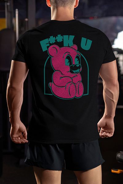 StoryGift Romania Tricou bărbătesc cu ursuleț de pluș roz, text vulgar mare cu animal de pluș verde și pufos, copii, Destg