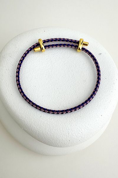 Modex Geometric Patterned Knitted Rope Steel Plate Detail Adjustable Bracelet