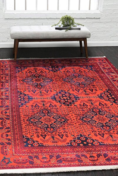 Markaev Oxford 115 Dekoratif Kaymaz Tabanlı Saçaklı Yıkanabilir Halı Yolluk M...