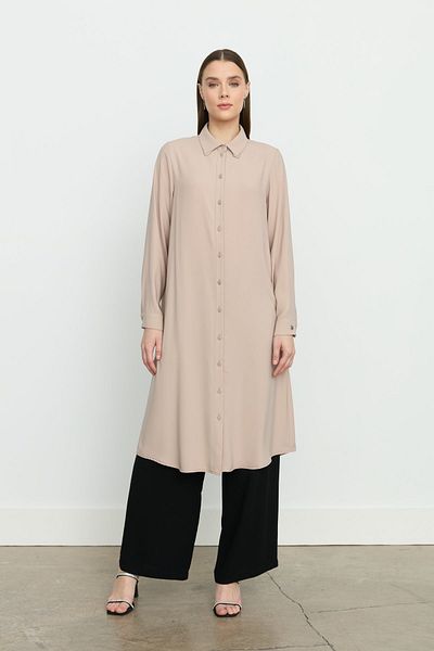 Nihan Shirt Collar Basic Tunic Beige