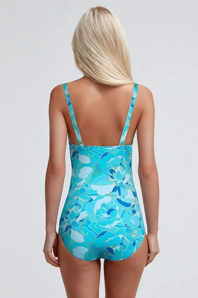 Kom Arıel Pattern V Neck Swimsuit Removable Slim Covered