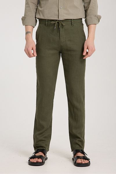 muzzo jeans Green 100% Linen Trousers with Waistband