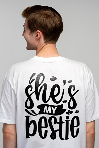 StoryGift Romania Tricou bărbătesc cu inimioare și textul „she's My Bestie” -...