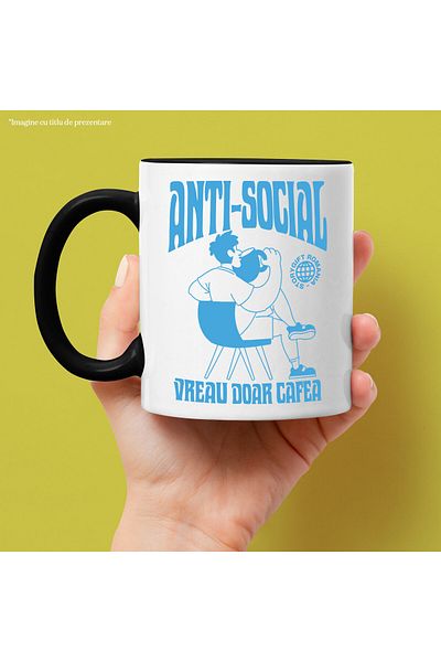 StoryGift Romania Mug with Male Silhouette with Huge Coffee Mug Text Anti-social I Just Want, With,STG