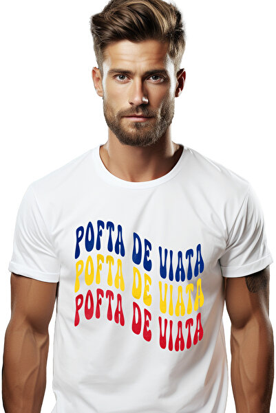 StoryGift Romania Tricou bărbătesc Cuvântul Poftă de viață, în culorile drape...