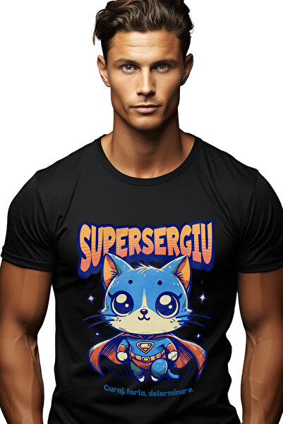 StoryGift Romania Tricou bărbătesc Super Sergiu, Supererou, Pisică Zburătoare...