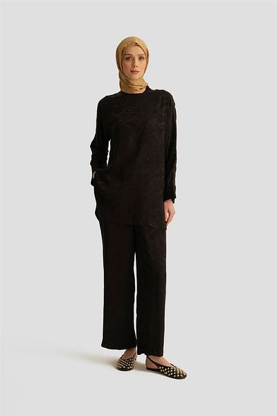 Armine Satin Patterned Suit 25Yt627 Black