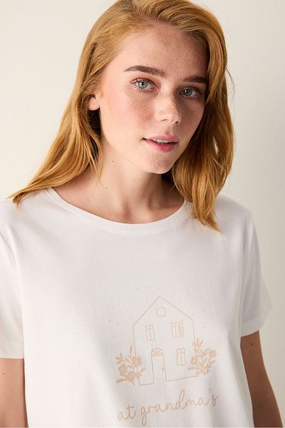 Penti Tricou din bumbac Floral Off-White
