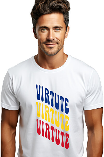 StoryGift Romania Tricou bărbătesc Cuvântul Virtute, În Culorile Drapelului R...