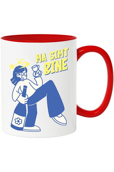 StoryGift Romania Mug with Face with Wine Glass and Bottle Text I Feel Good, Energy, Ceramic, 330, With, STG
