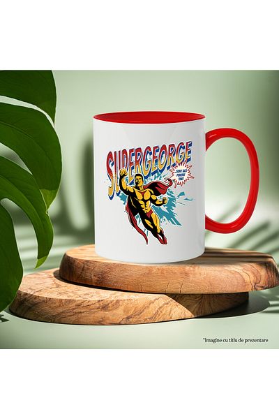 StoryGift Romania Super George Mug, Super Hero I'm Here For You, 330ml, Ceramic with Red Handle, With M,STG
