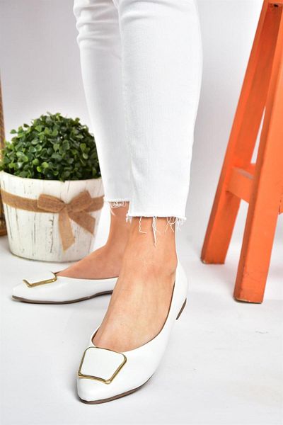 Fox Shoes P726776309 White Women's Ballerina Ballerina with Buckle Accessory