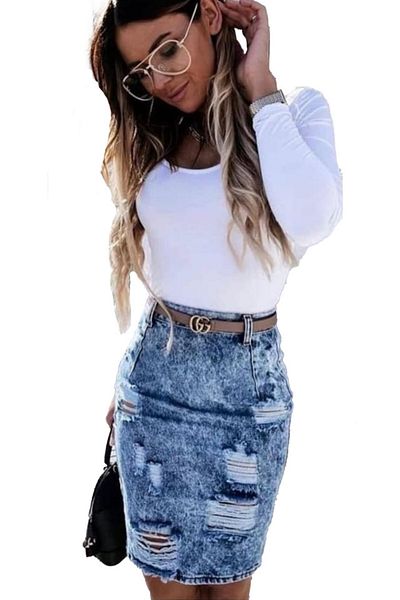 FashionForYou Fustă midi din denim cu talie înaltă Andreea, albastră, mărimea XS