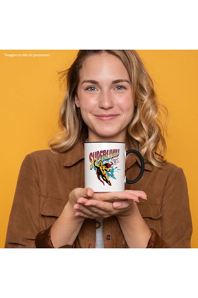StoryGift Romania Super Liviu Mug, Superhero I'm Here for You, 330ml, Ceramic with Black Handle, With ,STG